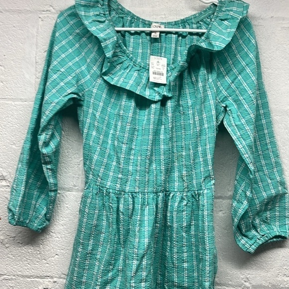 NEW J. Crew Seersucker Ruffleneck Cotton Mini Dress, Aqua Green Blue, SZ 0 - Picture 4 of 9
